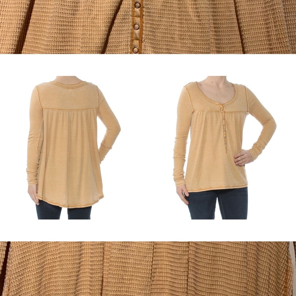Free People Beige Waffle Hanley Long Sleeve Top - Picture 3 of 8